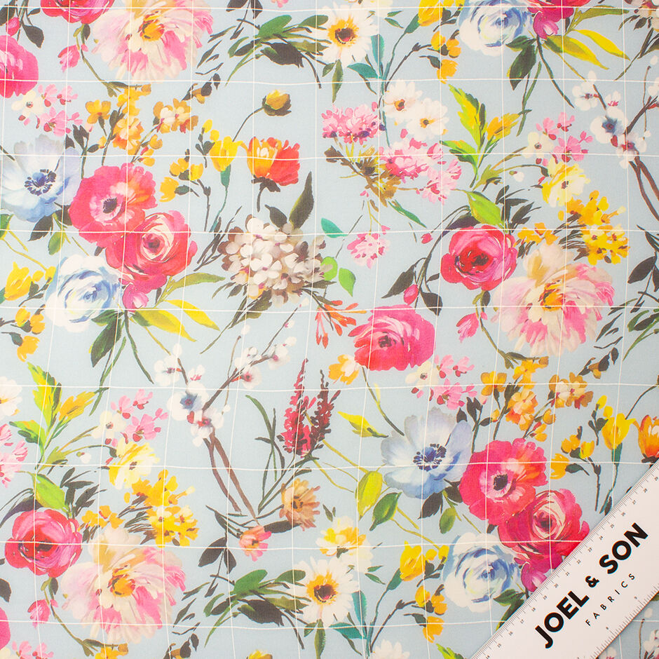 Multi-Coloured Floral Printed Sky Blue Silk Georgette