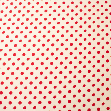 Berry Red Spotted Ivory Silk Shantung