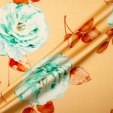 Soft Blue Floral Printed Sand Stretch Silk