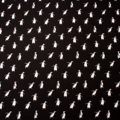 Penguin Printed Black Silk Twill