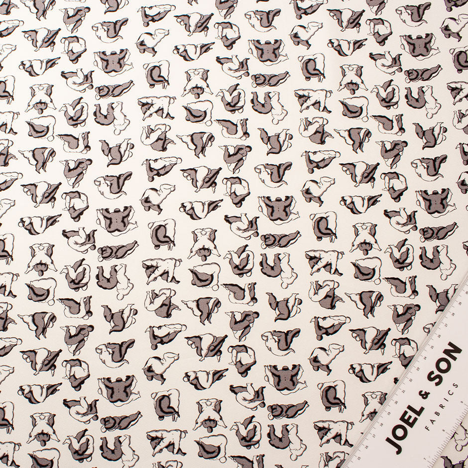 Grey & White Figures Printed White Silk Twill (A 3.45m Piece)