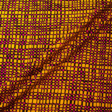 Sunflower Yellow & Pink Printed Black Sateen Cotton