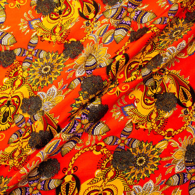 Mustard & Orange Printed Metallic Silk Crêpe de Chine