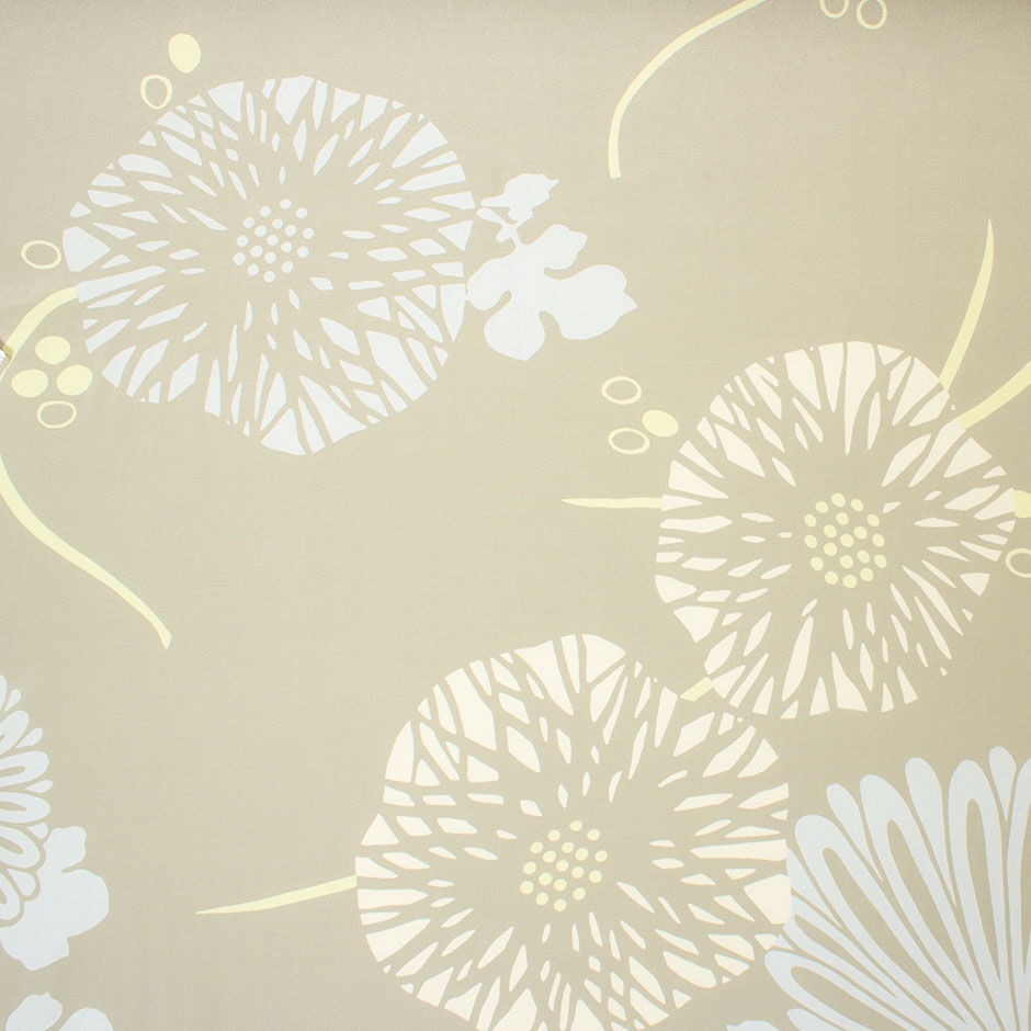 Yellow & Cream Floral Printed Taupe Crêpe de Chine