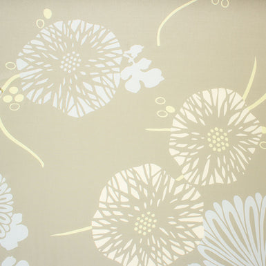 Yellow & Cream Floral Printed Taupe Crêpe de Chine