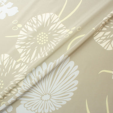 Yellow & Cream Floral Printed Taupe Crêpe de Chine