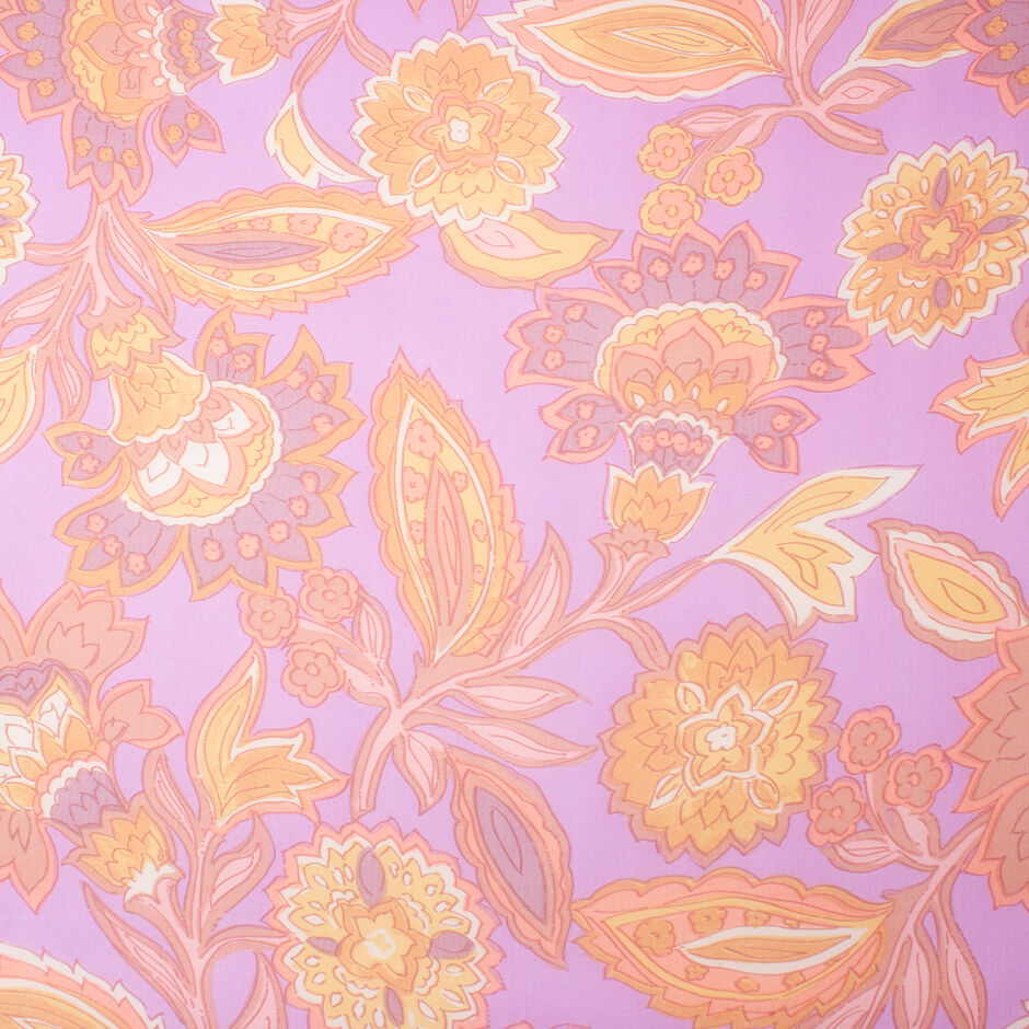Peach Printed Purple Silk Chiffon (A 3.50m PIece)