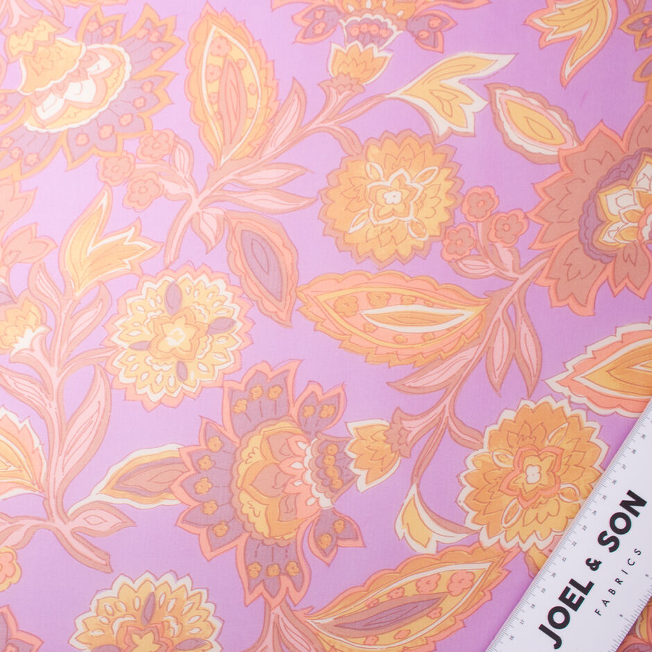 Peach Printed Purple Silk Chiffon (A 3.50m PIece)