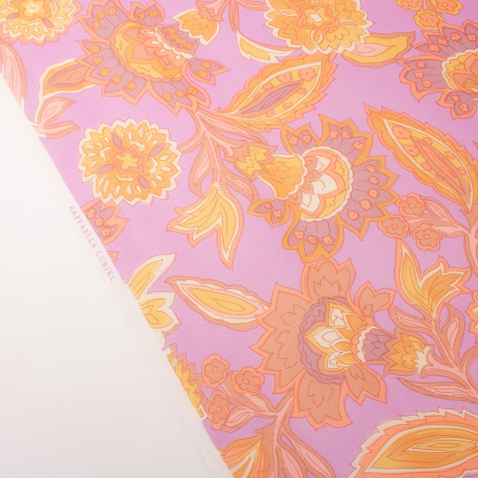 Peach Printed Purple Silk Chiffon (A 3.50m PIece)