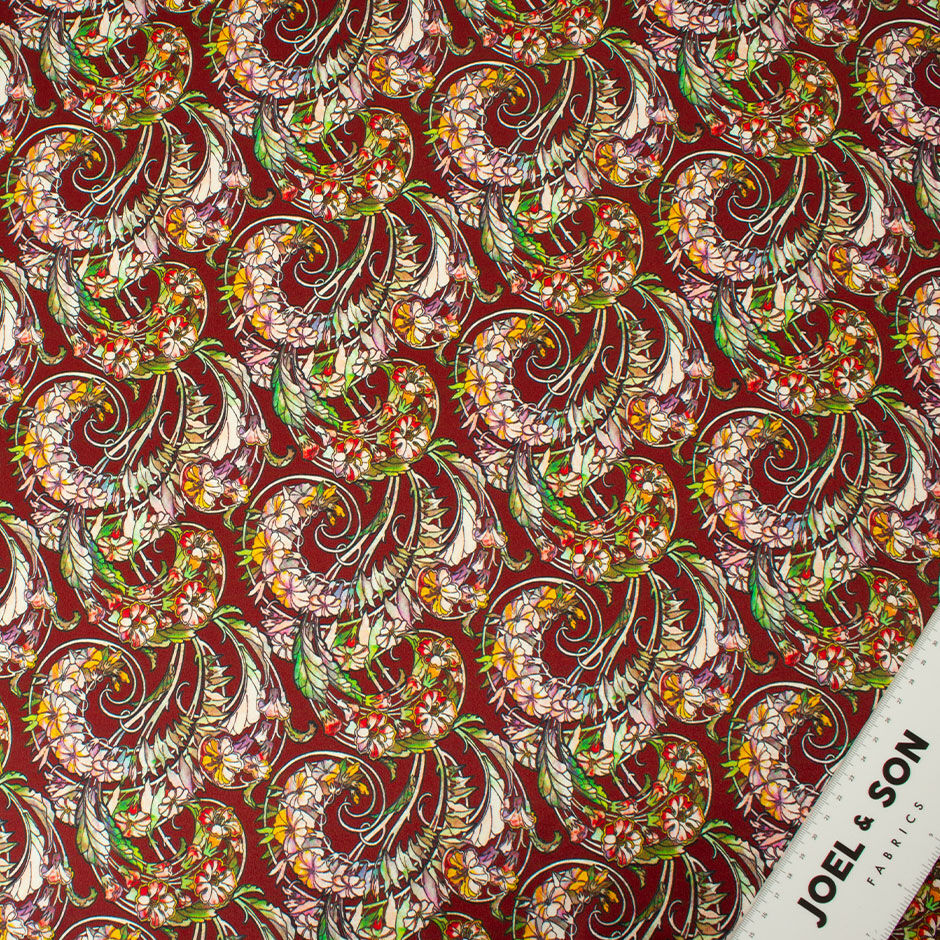 Floral Printed Rich Brown Silk & Viscose Blend