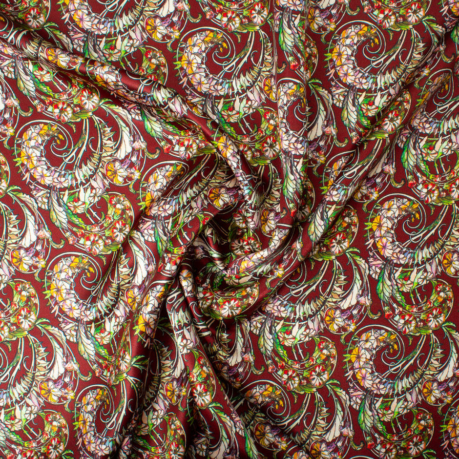 Floral Printed Rich Brown Silk & Viscose Blend