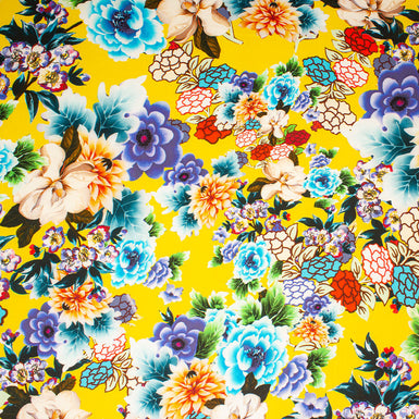 Multi Floral Printed Canary Yellow Cotton
