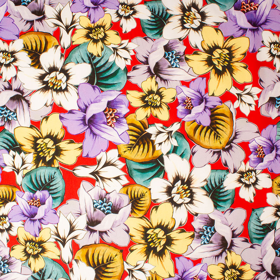 Purple & Yellow Floral Printed Red Lightweight Cotton