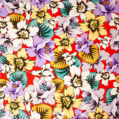 Purple & Yellow Floral Printed Red Lightweight Cotton