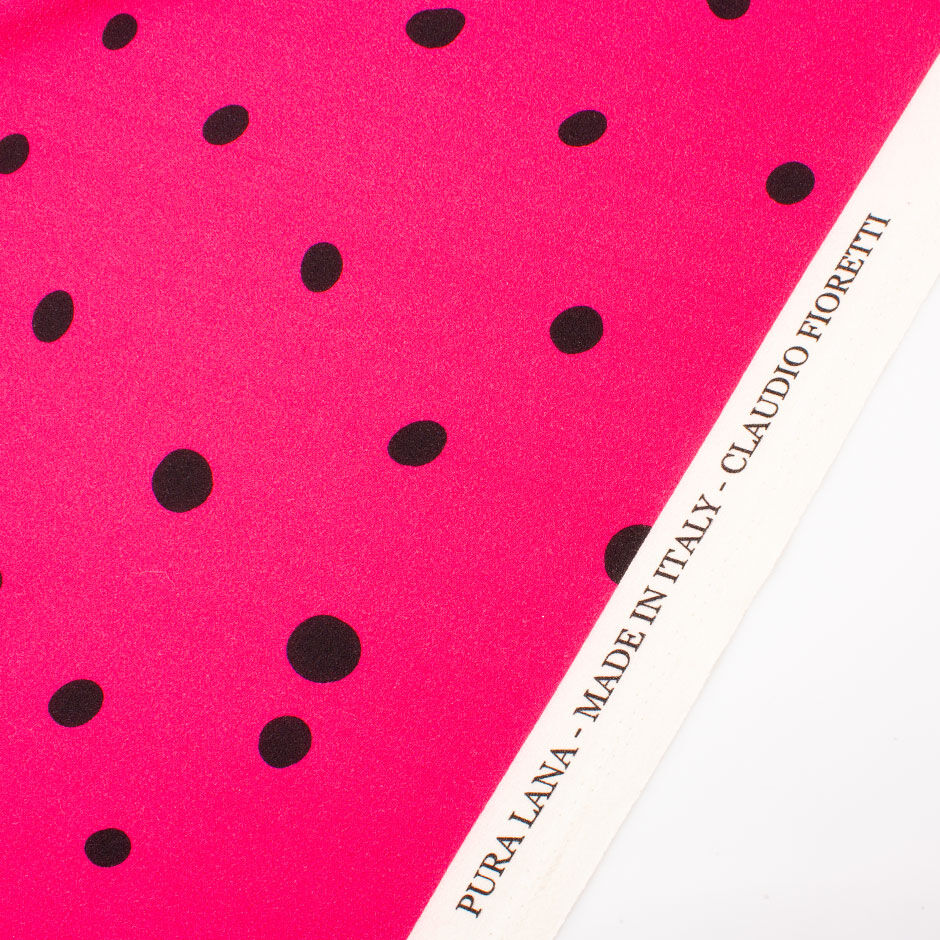 Black Spotted Fuchsia Pure Wool Crêpe