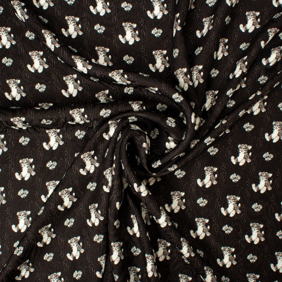 Tiger Cub Printed Black Silk Jacquard