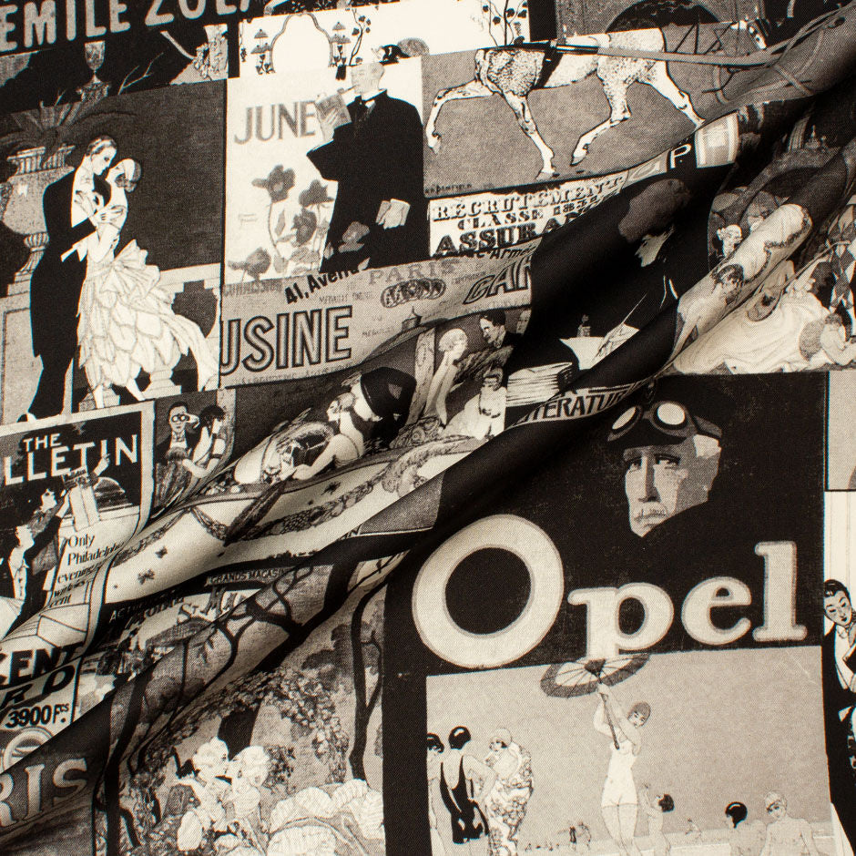 Vintage French Adverts Printed Silk Twill (A 2.30m Piece)