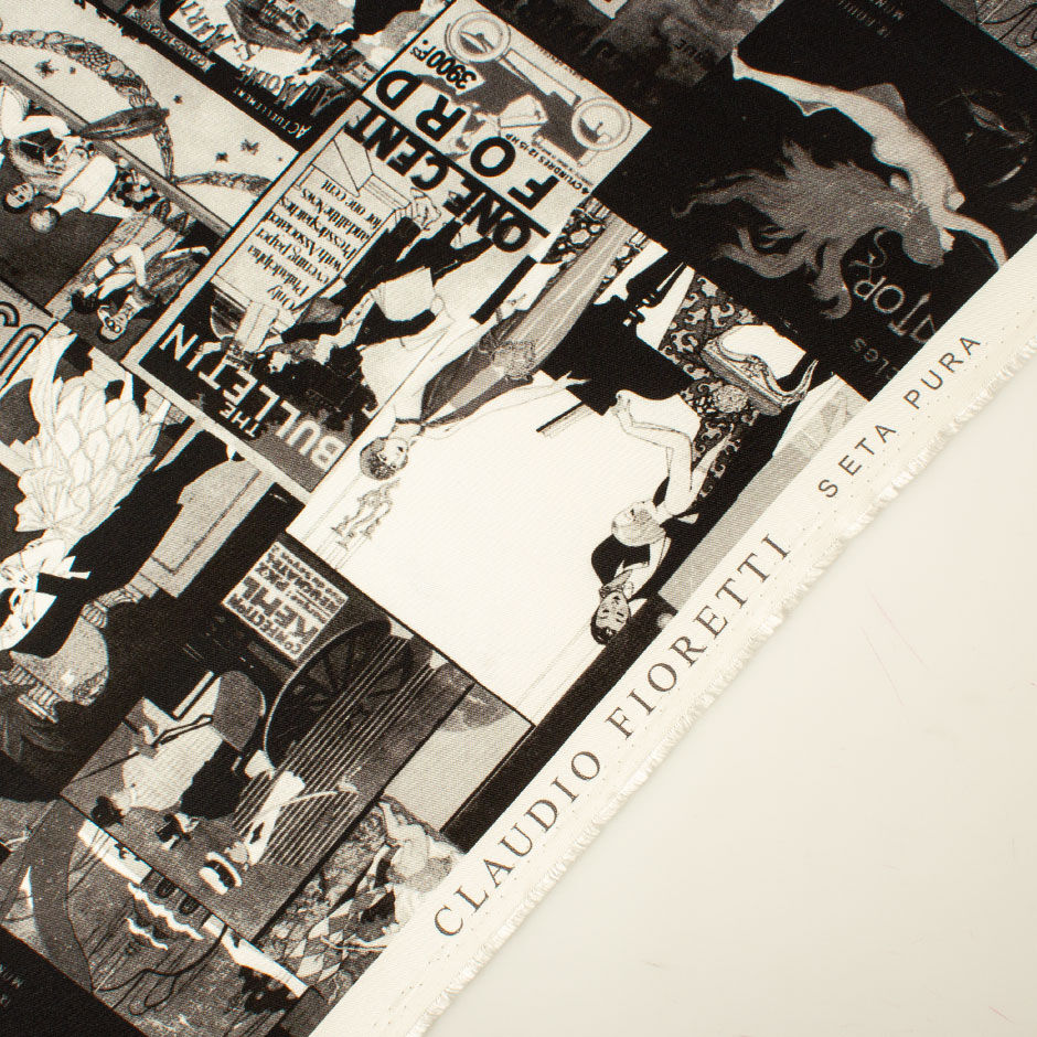 Vintage French Adverts Printed Silk Twill (A 2.30m Piece)