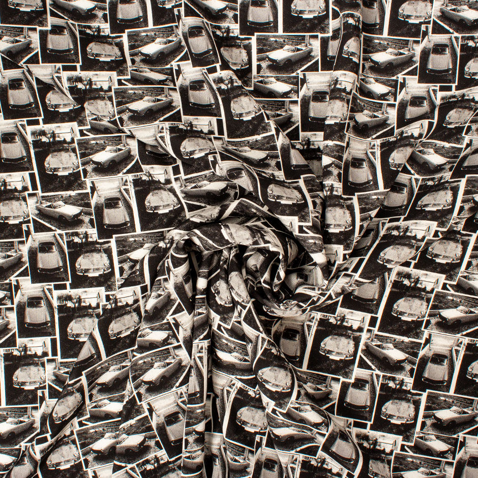 Monochrome Cars Printed Pure Silk Crêpe de Chine