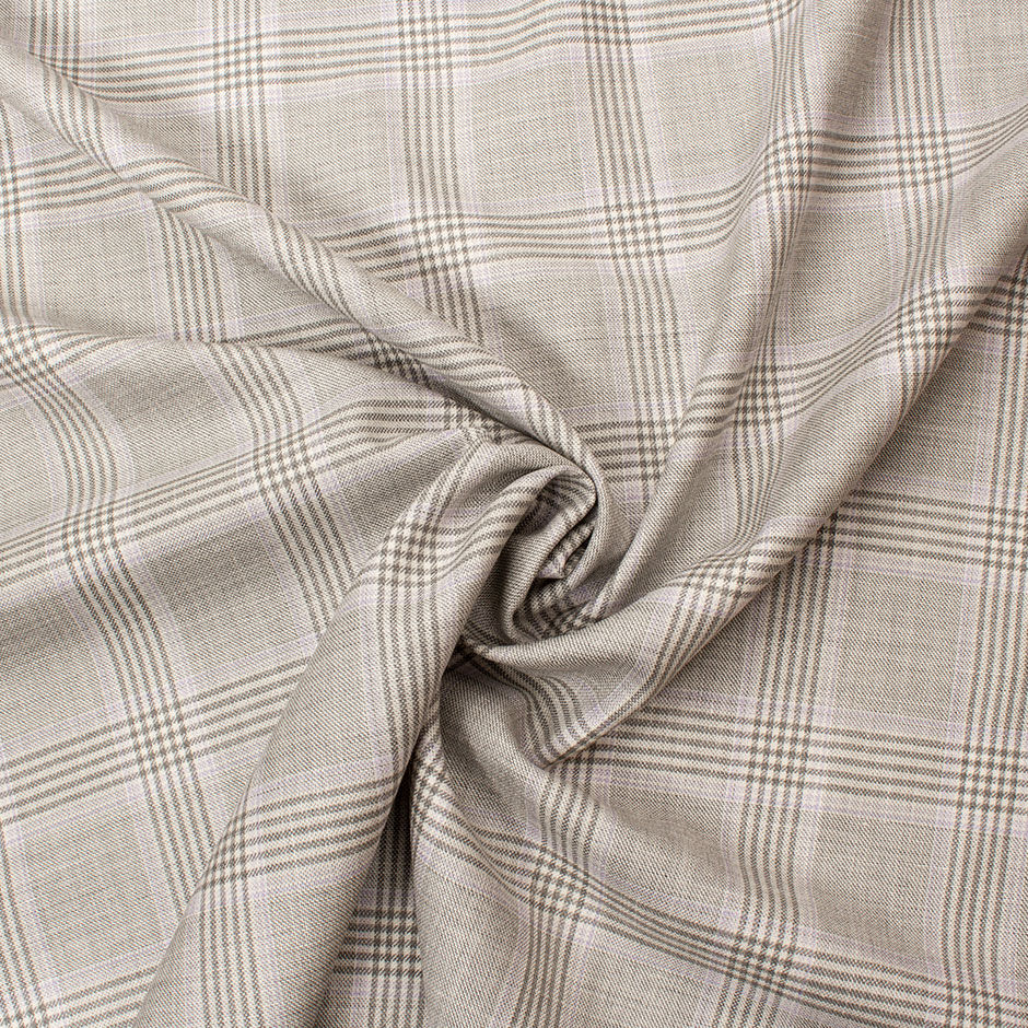 Soft Grey Checkered Superfine Wool & Silk Suiting