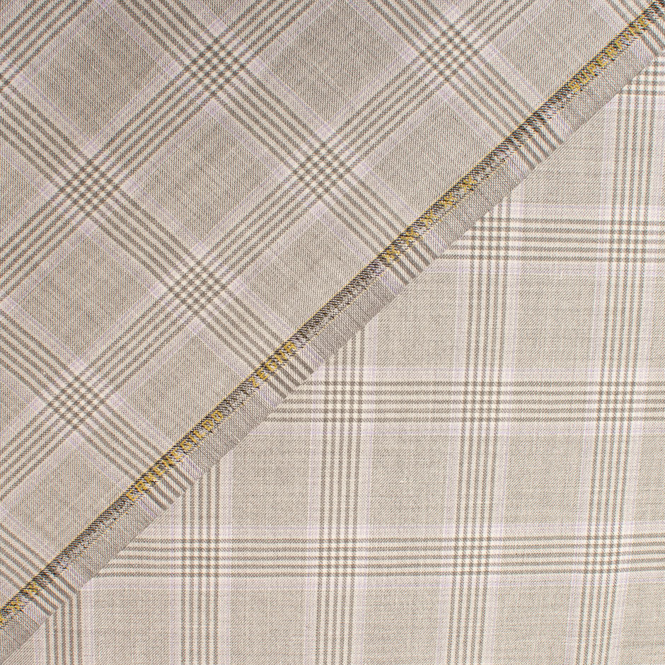 Soft Grey Checkered Superfine Wool & Silk Suiting