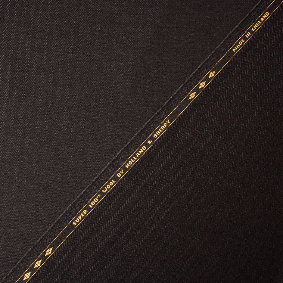 Black Herringbone British Pure Wool Suiting