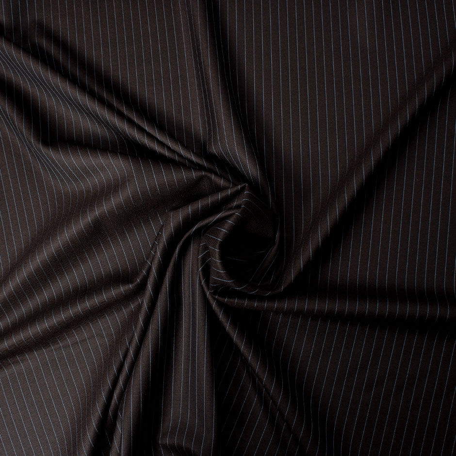 Dark Brown Super 150s Blue Pinstriped Wool