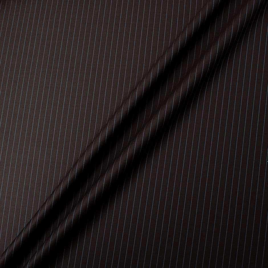 Dark Brown Super 150s Blue Pinstriped Wool
