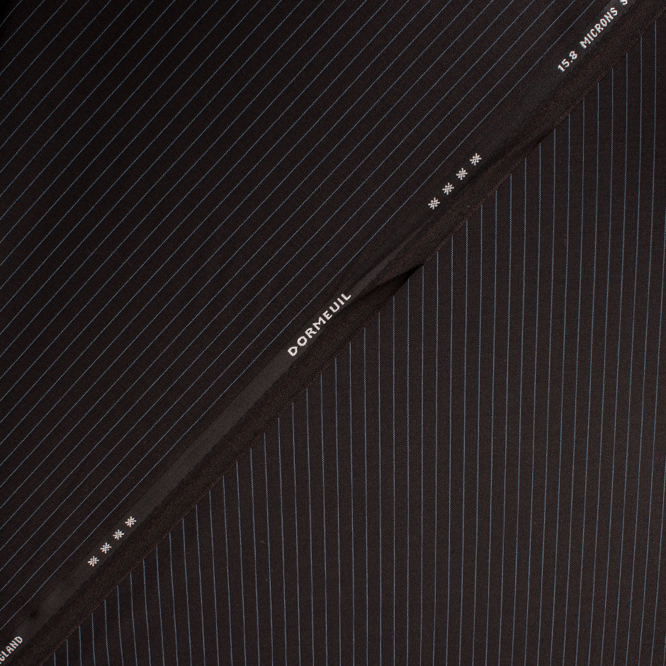 Dark Brown Super 150s Blue Pinstriped Wool