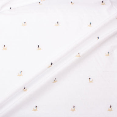 White Superfine 'Gondola' Embroidered Cotton