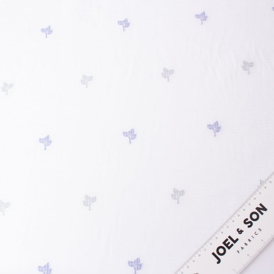 Blue & Grey Gingham Floral Superfine Cotton