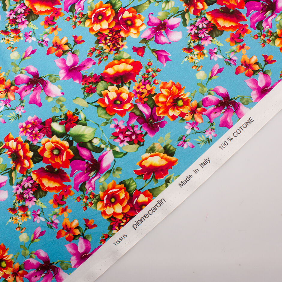 Pink & Orange Printed Blue Lightweight Cotton