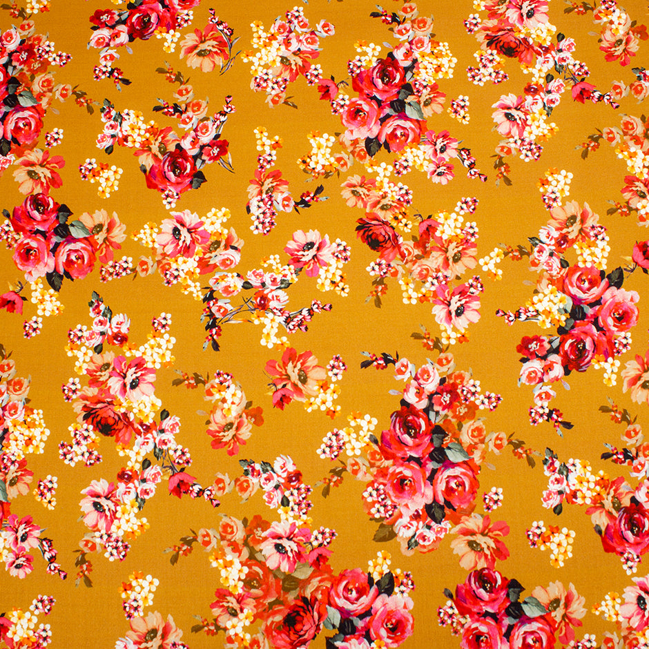 Pink Floral Printed Burnt Orange Printed Cotton