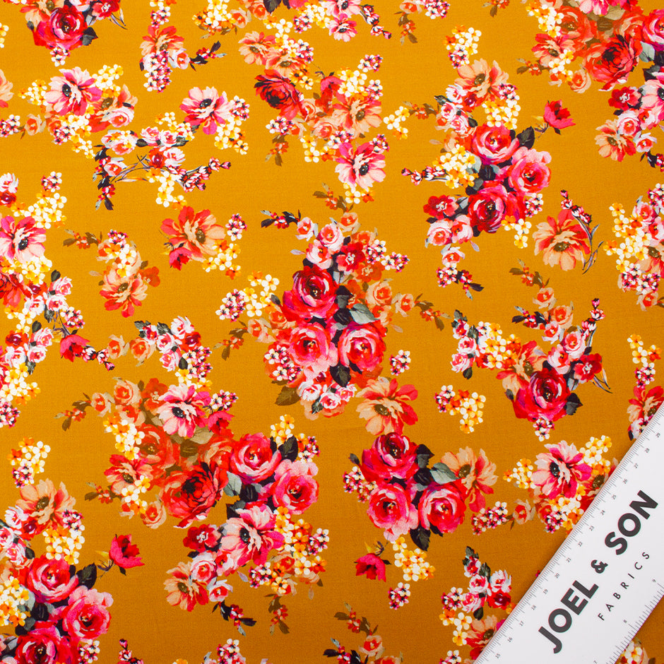 Pink Floral Printed Burnt Orange Printed Cotton