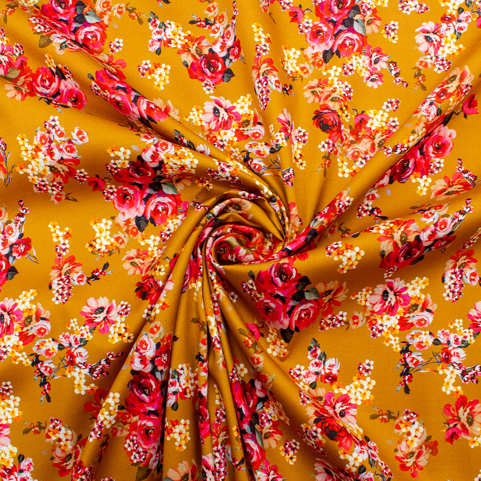 Pink Floral Printed Burnt Orange Printed Cotton