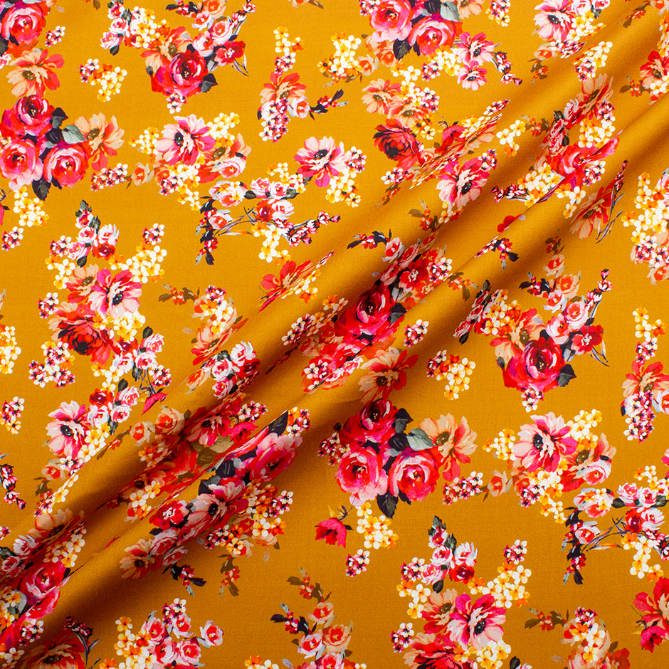 Pink Floral Printed Burnt Orange Printed Cotton