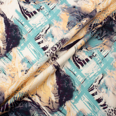 Blue & Peach Abstract Printed Pure Cotton