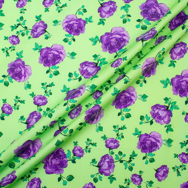 Purple Rose Printed Apple Green Cotton