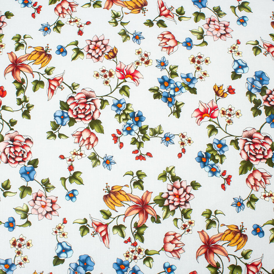 Pretty Floral Printed Pale Grey Pure Cotton (A 2.95m Piece)