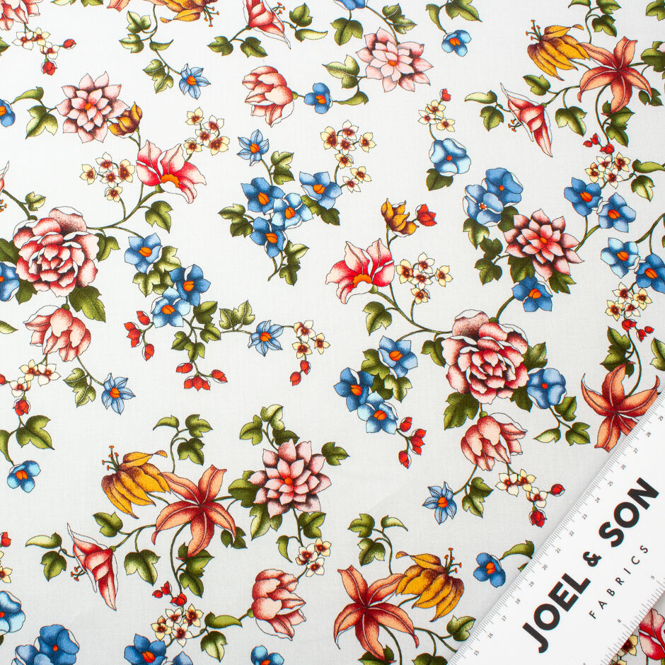 Pretty Floral Printed Pale Grey Pure Cotton (A 2.95m Piece)