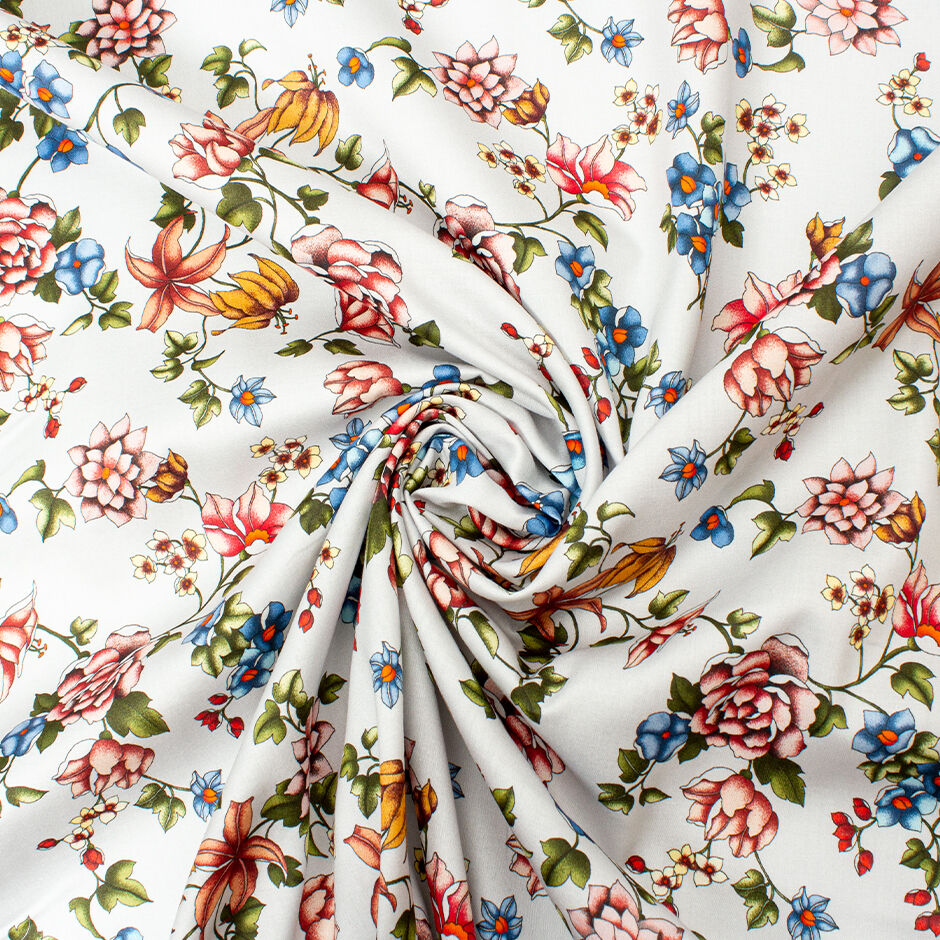 Pretty Floral Printed Pale Grey Pure Cotton (A 2.95m Piece)