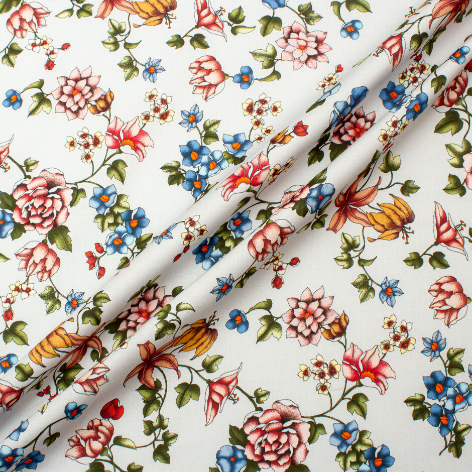 Pretty Floral Printed Pale Grey Pure Cotton (A 2.95m Piece)