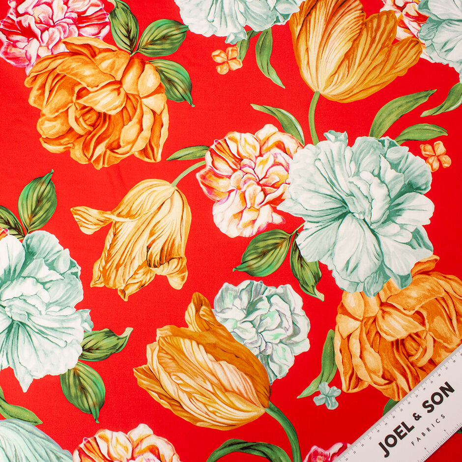 Large Tulip Printed Red Pure Cotton