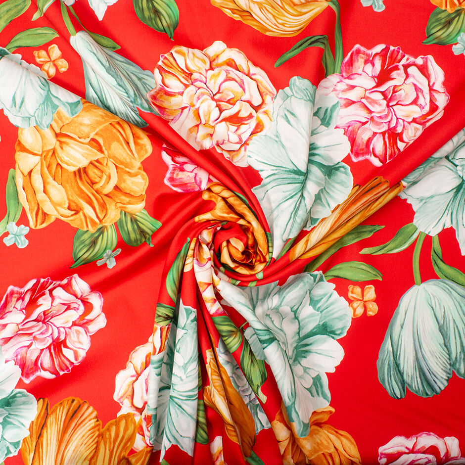 Large Tulip Printed Red Pure Cotton