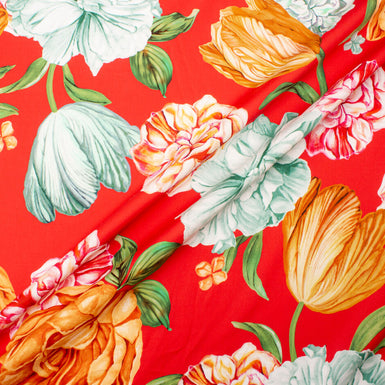 Large Tulip Printed Red Pure Cotton