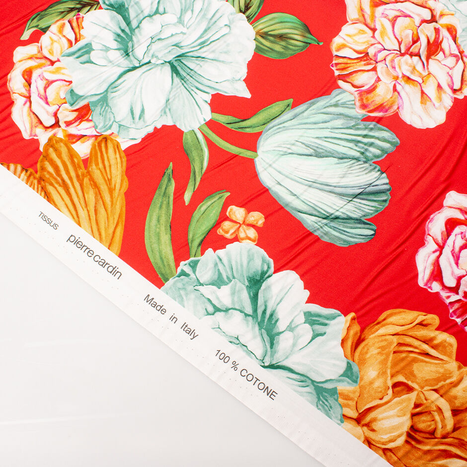 Large Tulip Printed Red Pure Cotton