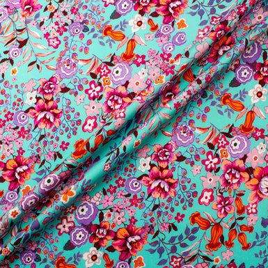 Pink, Purple Floral Printed Turquoise Pure Cotton