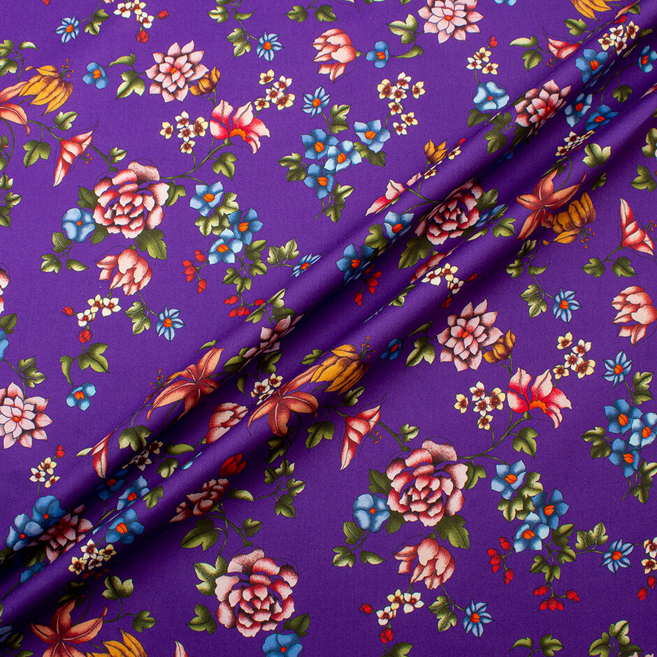 Multi Floral Printed Purple Iris Cotton