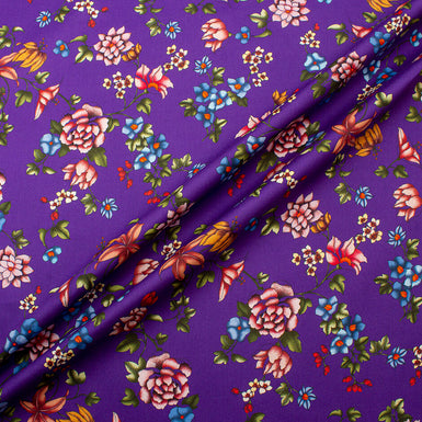 Multi Floral Printed Purple Iris Cotton