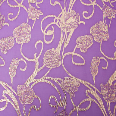 Gold Floral Metallic Violet Silk Chiffon Jacquard